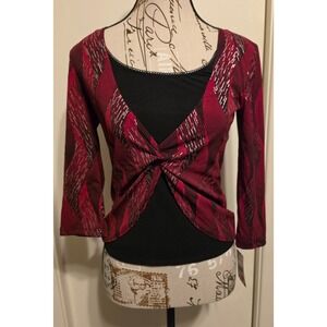 Byline California Red Black Foil Twist Front 2 in 1 Top New Y2K Deadstock